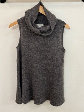 Agate Charcoal Gray Sleeveless Cowl Neck Cozy Knit Tunic Vest Sweater Medium USA